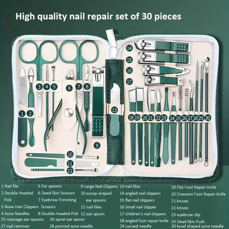 30pcs Manicure Set Portable Stainless Steel Nail Cutter Trimming Tool Beauty Pedicure Kit Finger Care Nail Clipper Scissors Set