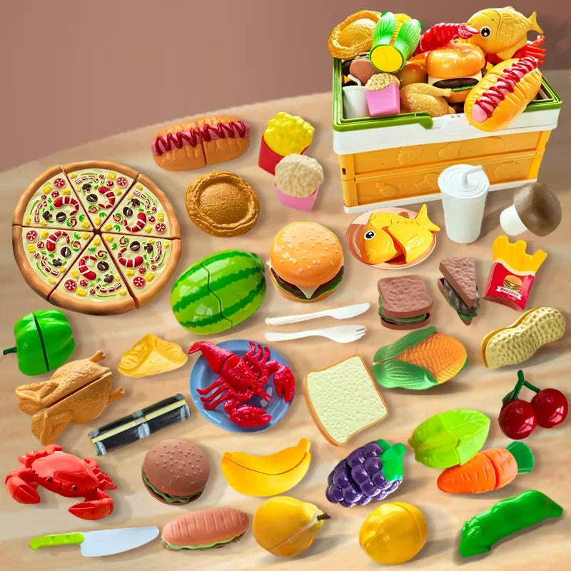 Children's Kitchen Toy Set Simulated Kitchen Cutting Cookware Simulated Fruits Cutting Toys Cooking Accessories for Kids Gift