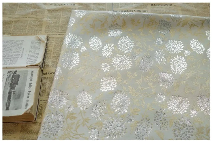 Luxury Style Silver Silk Elegant Yarn Dyed Jacquard Fabric Soft Drape Dress Bag Diy Sewing Fabric By Half Meter