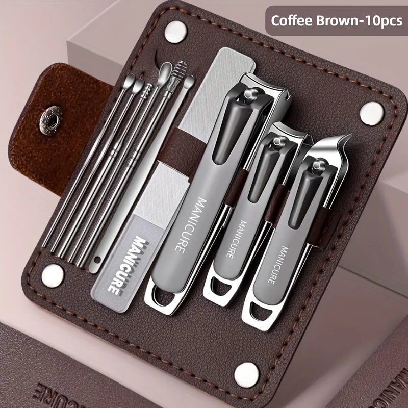10pcs Professional Nail Care Set with Anti-Splash Features Nail Clipper File And Ear Spoon Tools Perfect for Home And Travel