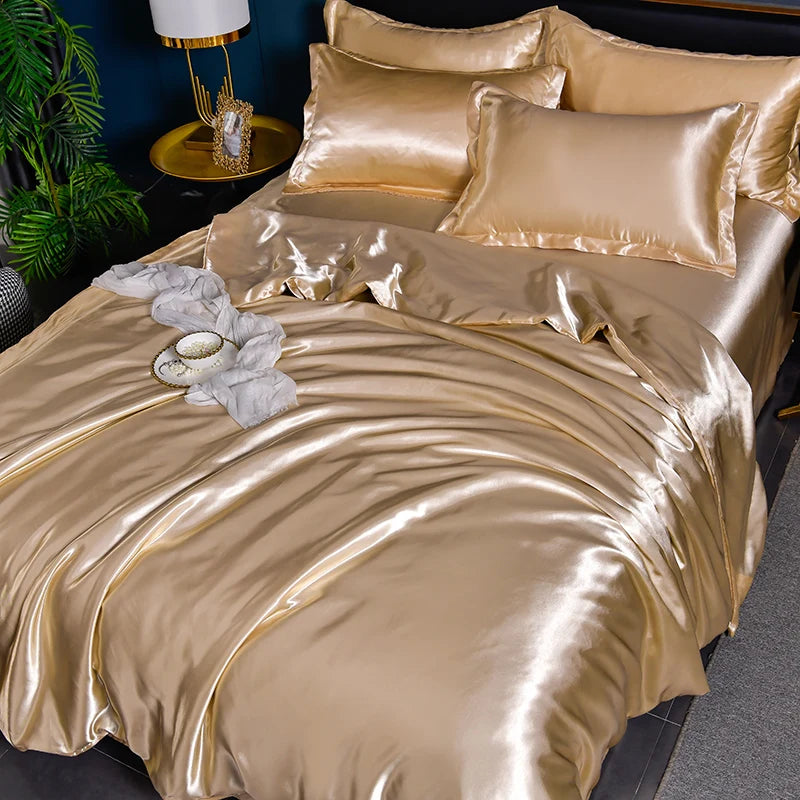 Luxury Mulberry Silky Blending Bedding Set Queen High-end Satin Duvet Cover Set with Sheet Soft Skin Friendly Silky Bedding Sets