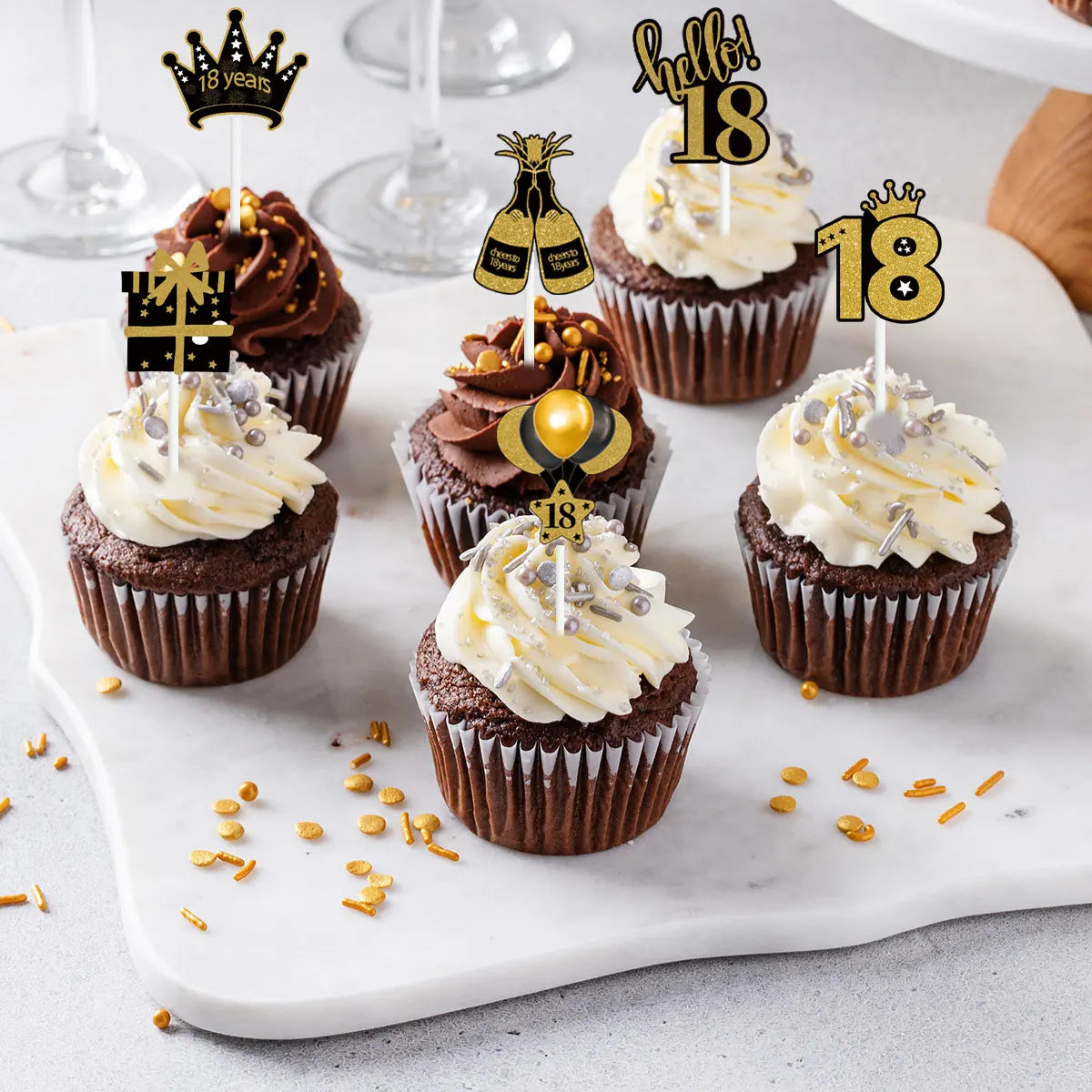 18 21 30 40 50 60 70 80th Black Gold Birthday Party Adult Cupcake Topper 30 40 50 Years Old Birthday Party Decor Anniversary