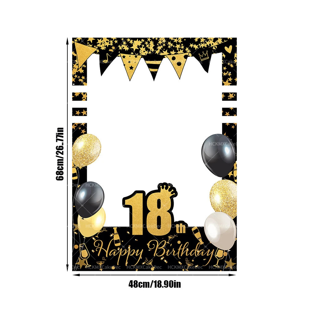 18th 21th 30th 40th 50th 60th Birthday Party Photo Booth Frame Props Black Gold Birthday Party Decor