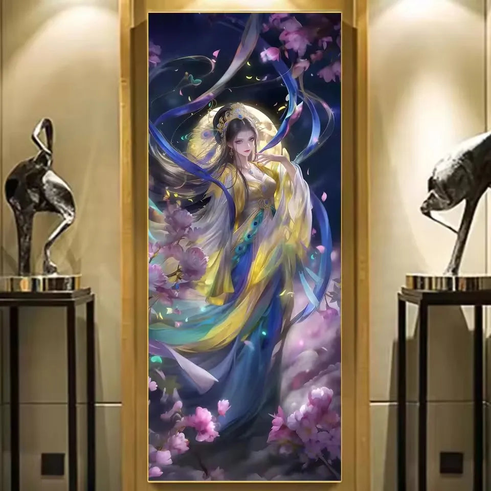 5D Diamond art Anime Character Embroidery Mosaic DIY Full Square Round Drill Fairy Moon Flower Imitation Diamond Cross-Stitch