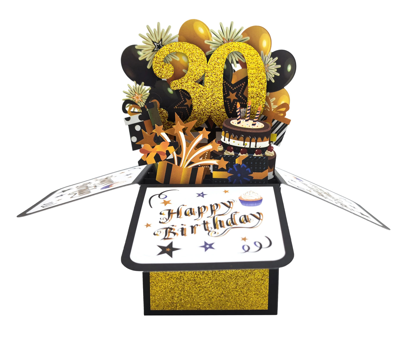 Black Golden Happy Birthday Pop Up Card 18th/30th/40th/50th/60th Birthday Card With Note Envelope Adult Birthday Gifts Greeting