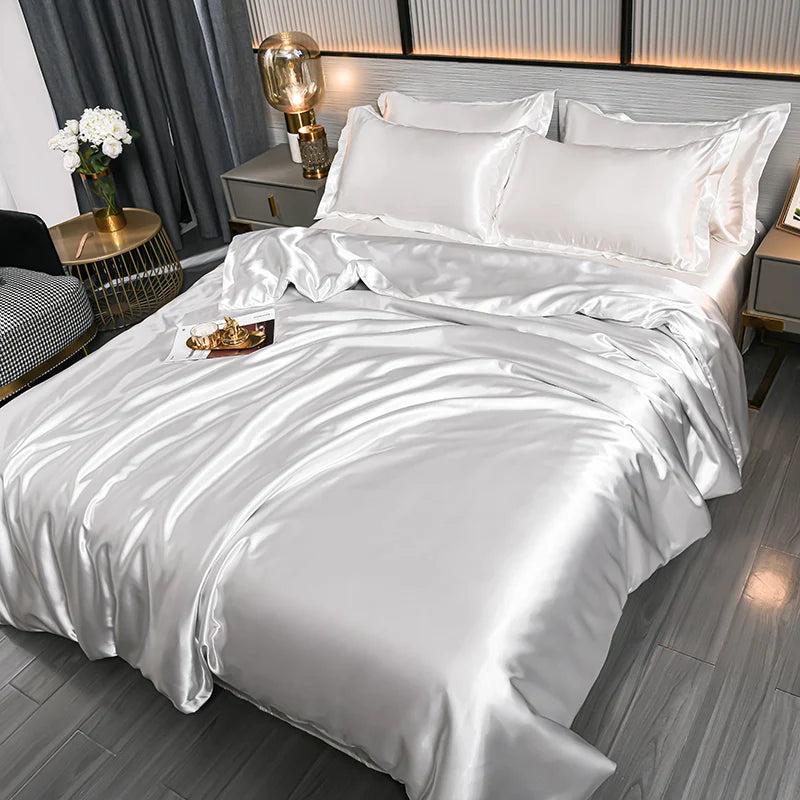 Luxury Mulberry Silky Blending Bedding Set Queen High-end Satin Duvet Cover Set with Sheet Soft Skin Friendly Silky Bedding Sets