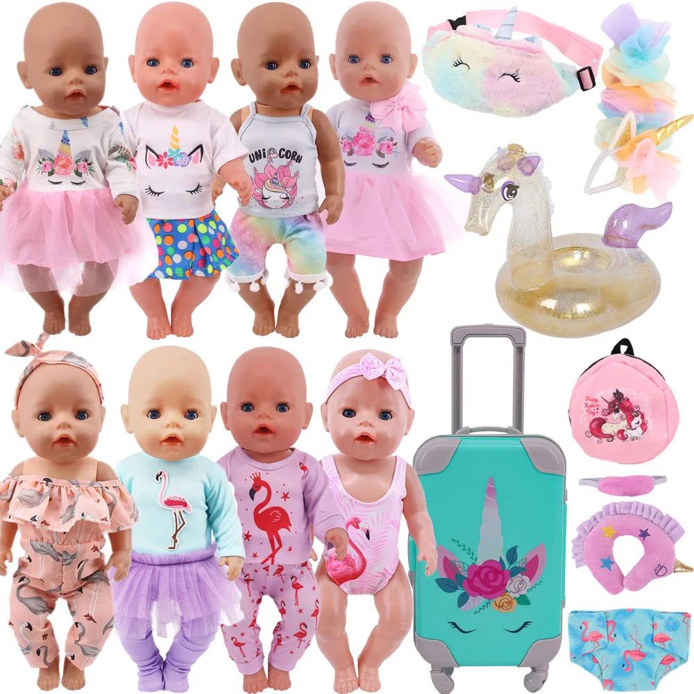 43cm Reborn New Born Baby Doll Clothes Unicorn Flamingo Fanny Cartoon Doll Accessories 18 inch Doll  Clothes American girl`s Toy