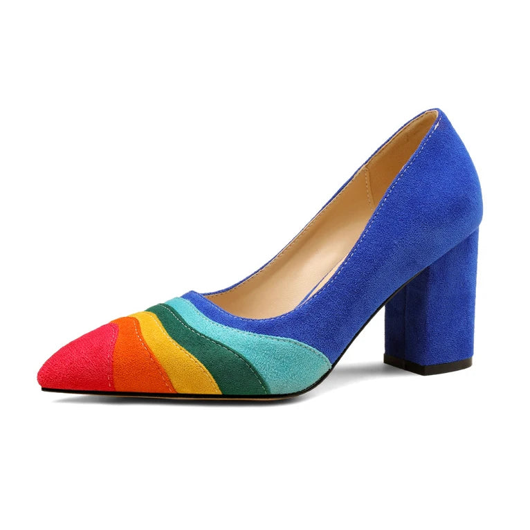 Summer New Rainbow Mixed Color 8cm High Heel Sandals  Women's French Pointed Shallow Mouth Runway Banquet Wedding Shoes size 43