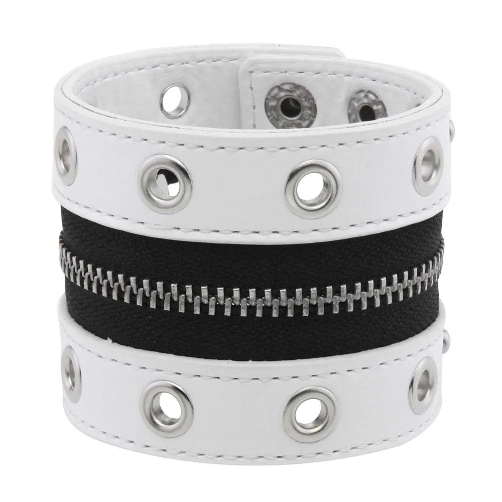 Gothic Leather Bracelet Zipper Punk Rivet Wrap Bracelets Button Wristband Men Women Fashion Accessories