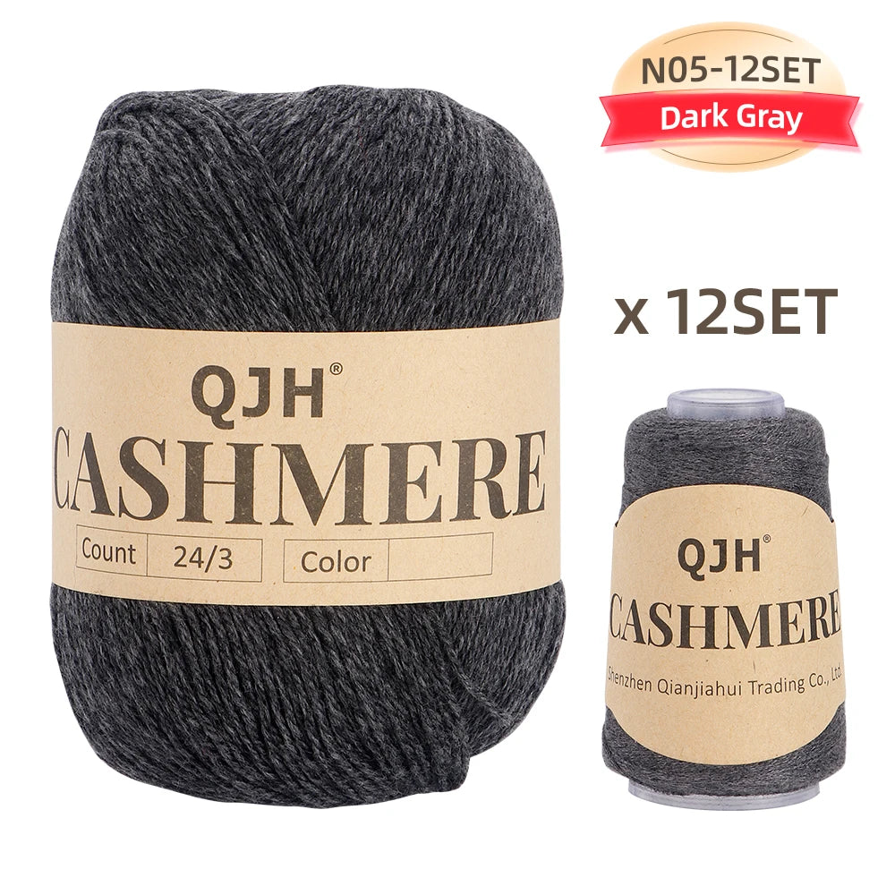 QJH 12 Set Luxurious Cashmere Yarn - Ultra-Soft & Premium Quality for Knitting Luxe Sweaters & Scarves, Hats - Yarn Enthusiasts