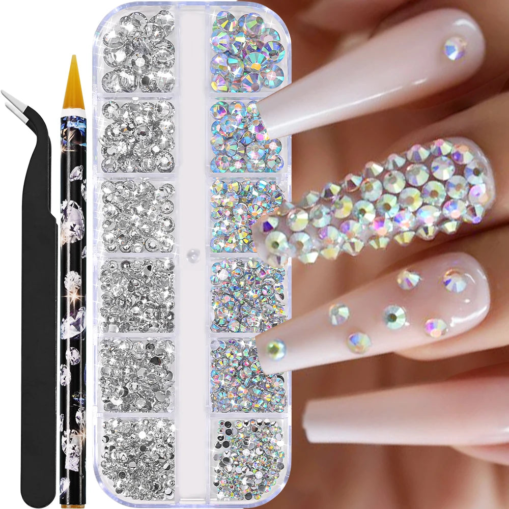 12grids Half Round Pearls Beads 3D Nail Charms 1.5/2/2.5/3/4/5mm White Flatback Pearls Nail Jewelry Nail Craft Pearl Rhinestones