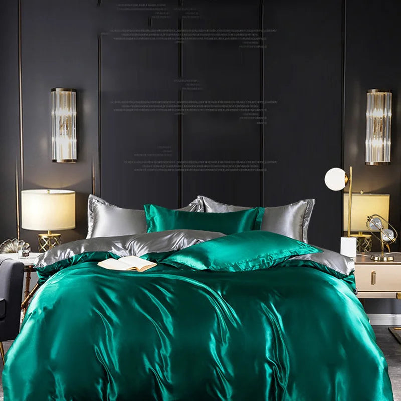 Luxury Mulberry Silky Blending Bedding Set Queen High-end Satin Duvet Cover Set with Sheet Soft Skin Friendly Silky Bedding Sets