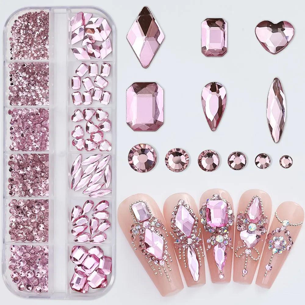 12grids Half Round Pearls Beads 3D Nail Charms 1.5/2/2.5/3/4/5mm White Flatback Pearls Nail Jewelry Nail Craft Pearl Rhinestones