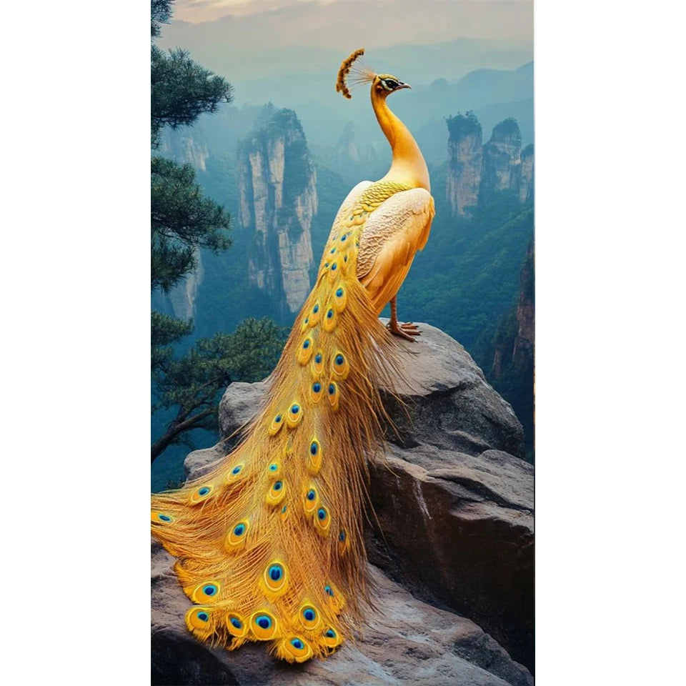 New 5D Diamond Painting Art DIY Golden Peacock Landscape Painting Full Diamond Mosaic Embroidery Diamond Home Decoration