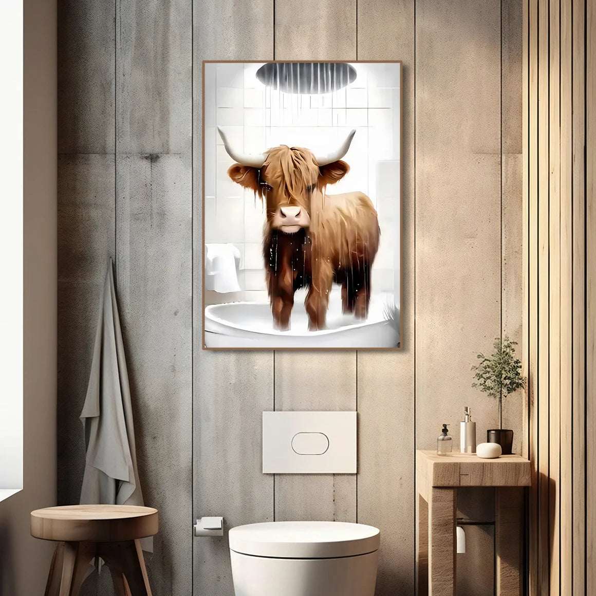 Modern Scottish Highland Cow Canvas Prints Cute Country Animal Wall Art Posters for Bathroom Living Room Farmhouse Decor Cuadros