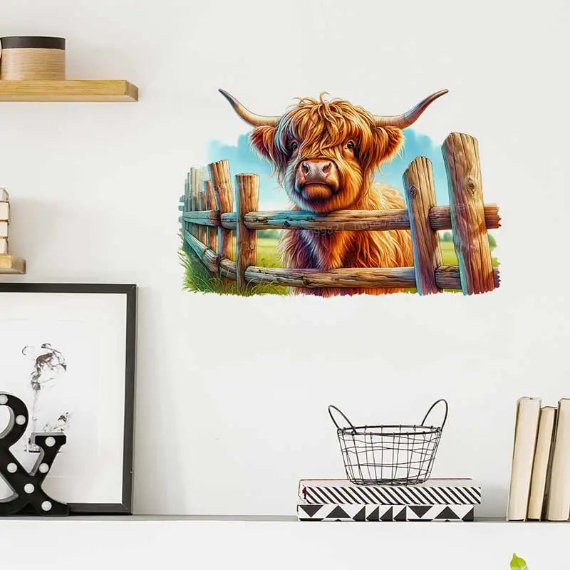 Highland Cow Cute Baby Cow Wall Sticker Toilet Lid Sticker Bedroom Entrance Living Room Porch Home Decora Waterproof Decals S842