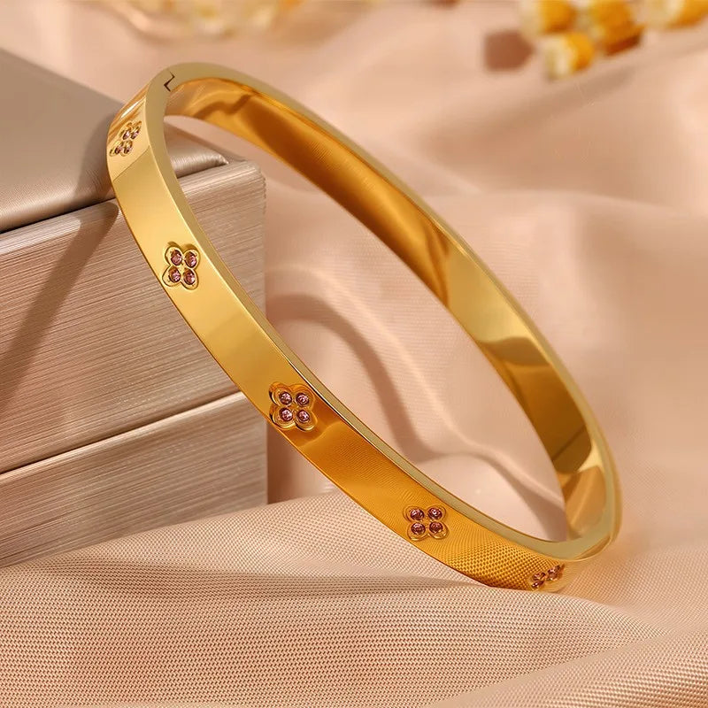 ZAKOL 5/1pcs Sparkling Zirconia Inlaid Stainless Steel Bracelet Set for Women Stackable Bangles Fashion Non Fading Jewelry Gift