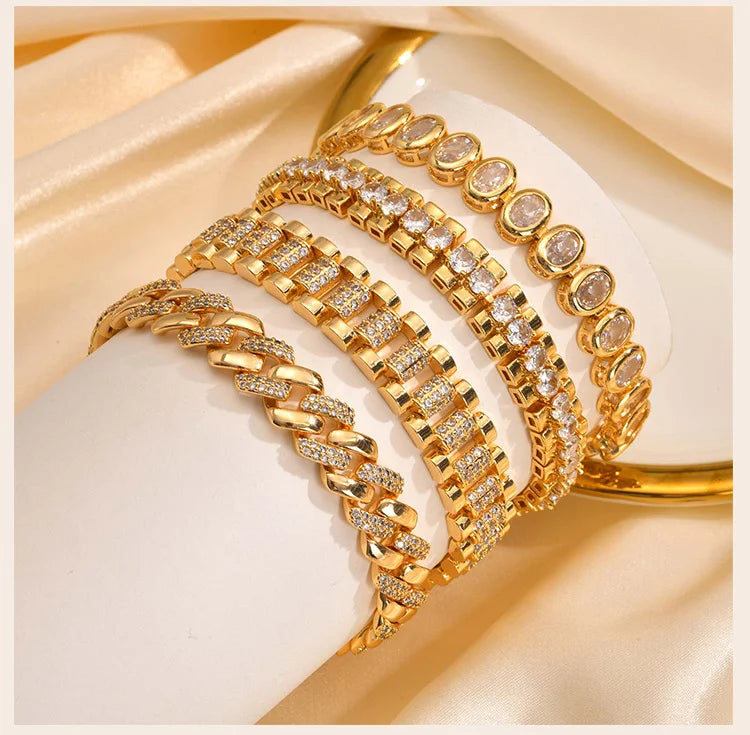 Tennis Bracelet, CZ Cubic Zirconia Rhinestone Chain Bracelet, Chunky Wide Hip Hop Jewelry