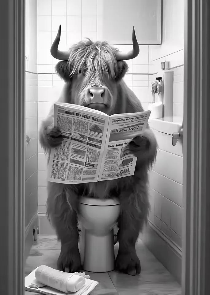 Diamond art painting Funny Bathroom Lion Cow Sitting on Toilet Reading Newspaper 5D  diamond embroidery Modern Home Wall Decor