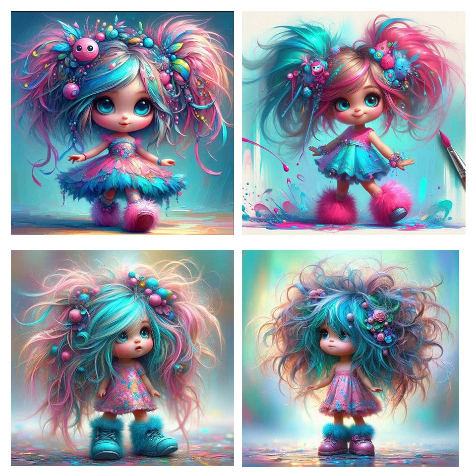 5D Diamond Painting New Colorful Hair Cartoon Girl Diamond Mosaic Cute Portrait Full Square Round Arts And Crafts Handmade Gift