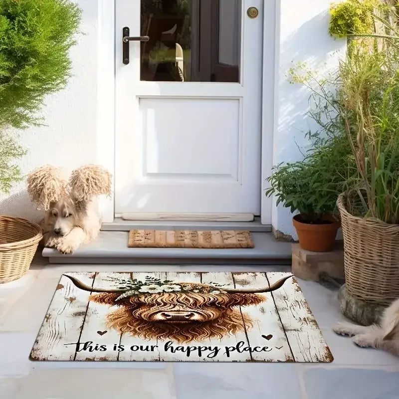 Highland Cow Pattern Door Mat, Non-slip Washable Floor Mat, Decorative Carpet for Home Kitchen Living Room Outdoor Entrance