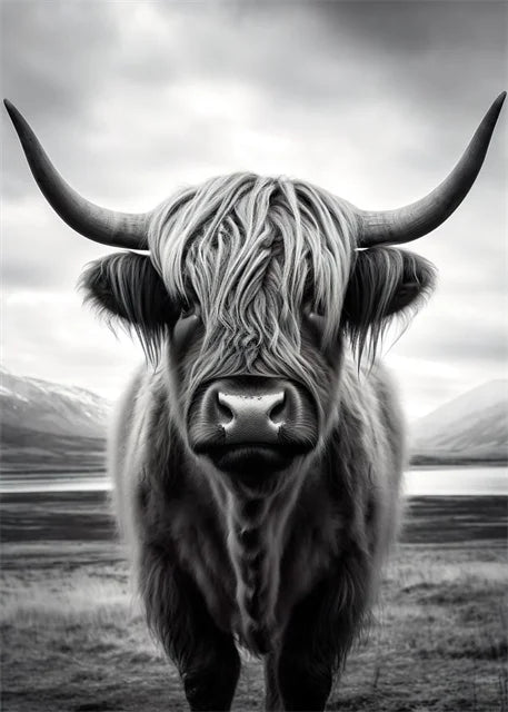 Cute Highland Cows Canvas Print Posters Nature Highland Cow Cattle Canvas Painting Wall Art Pictures for Living Room Home Decor
