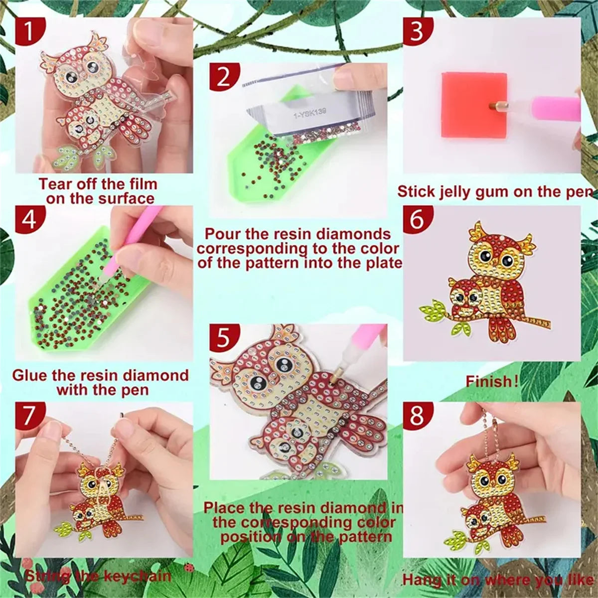 12/6/5 Piece/set DIY Faux Diamond Painting Art Keychain Kit Handmade Mosaic Art Keychain Home Pendant Decorations Party Supplies