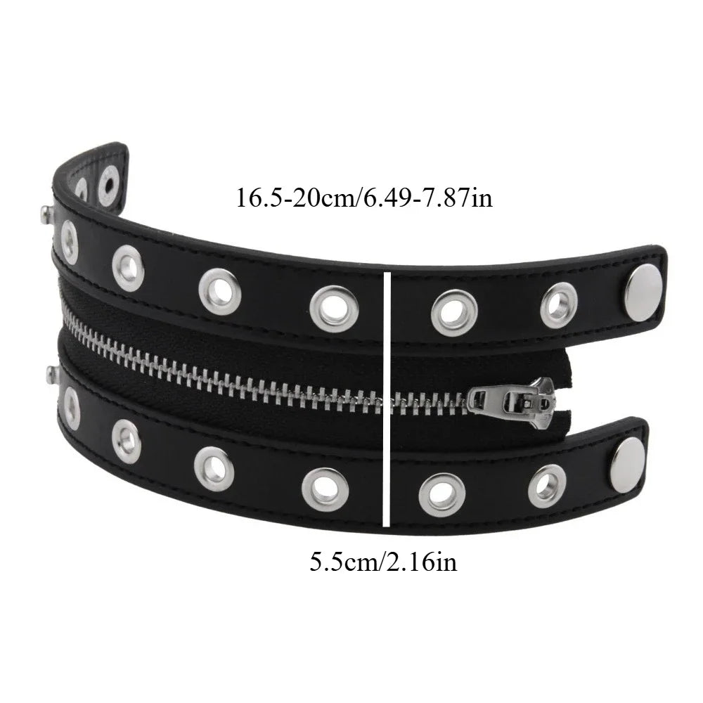 Gothic Leather Bracelet Zipper Punk Rivet Wrap Bracelets Button Wristband Men Women Fashion Accessories