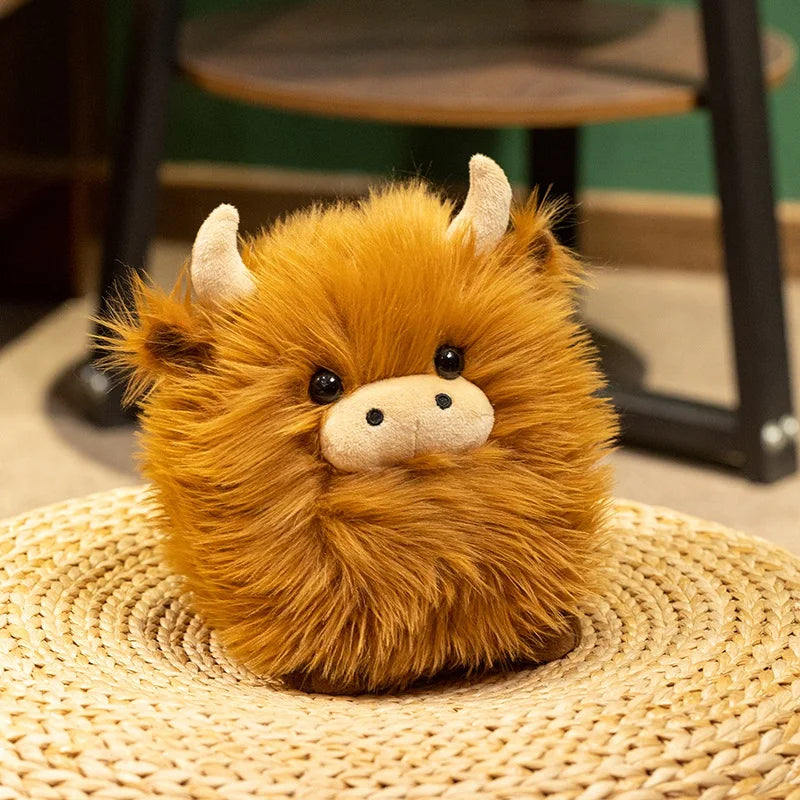 20CM Simulation Kyloe Round Highland Cow Animal Plush Doll Soft Stuffed Highland Cow Cattlle Plushie Gift
