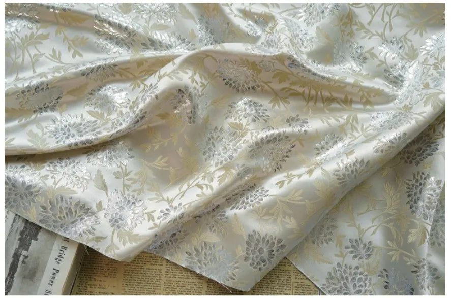 Luxury Style Silver Silk Elegant Yarn Dyed Jacquard Fabric Soft Drape Dress Bag Diy Sewing Fabric By Half Meter