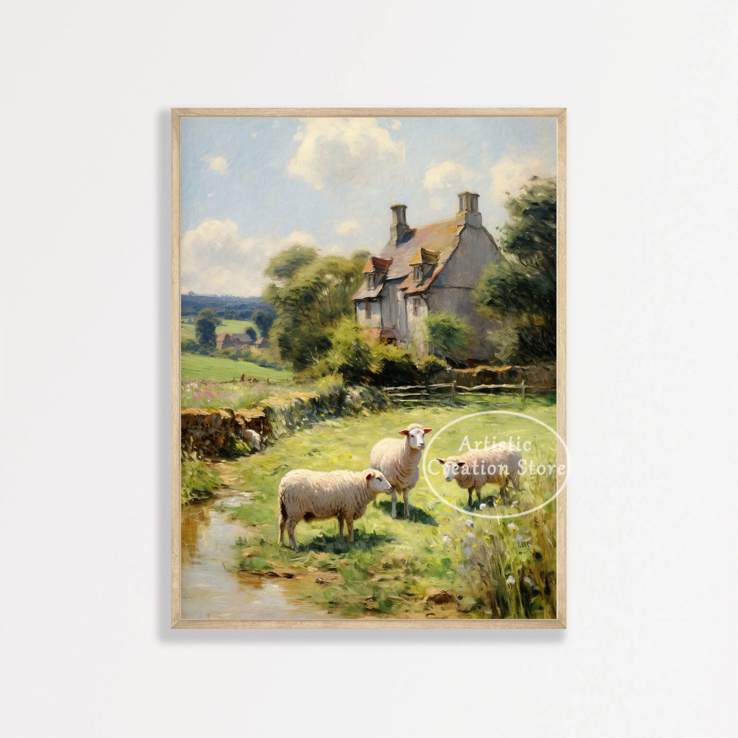 Countryside Highland Sheep Poster Modern Farmhouse Wall Art Pink Sheep Animals Print Canvas Painting Wall Living Room Home Decor