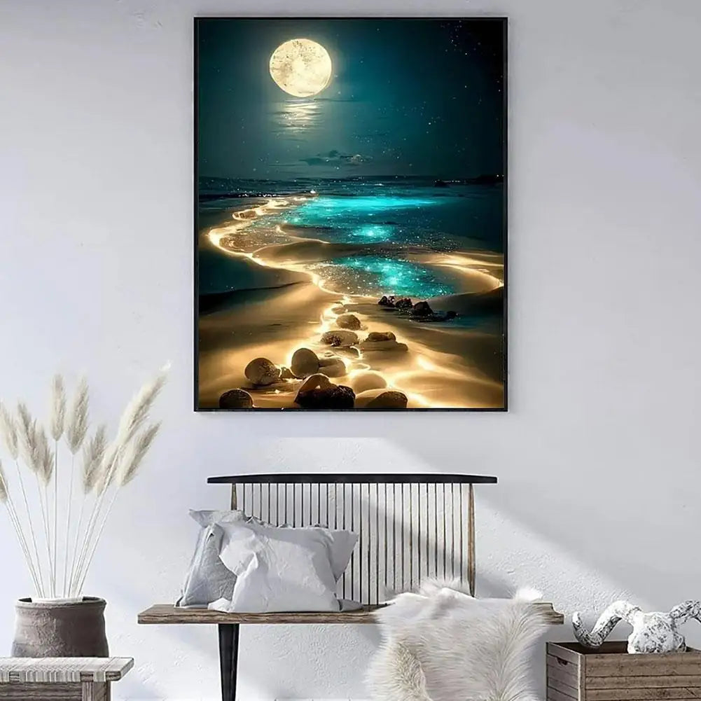 5D Diy Diamond Painting Moonlight Beach Diamond Art Kits Full Square Round Embroidery Mosaic Fantasy Landscape Wall Decor