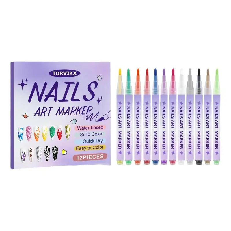 12Pcs Nail Marker Drawing Acrylic Paint Pens Nail Art Graffiti Pen Set Waterproof Nail Painting Manicure Extra Fine 0.5mm