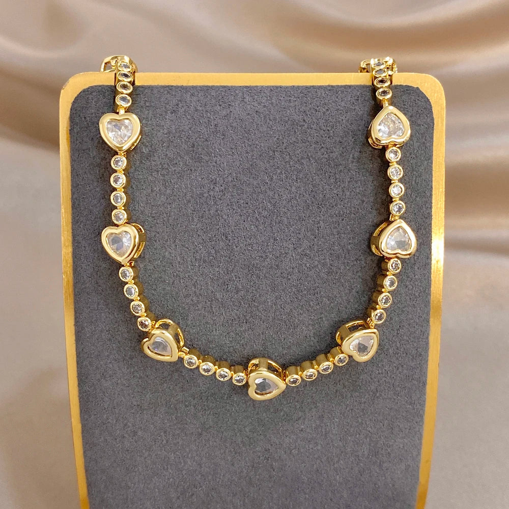 New Style Copper Bracelet Golden Exquisite Zircon heart-shaped Splicing Adjustable Stylish Versatile Perfect For Daily Wear Gift
