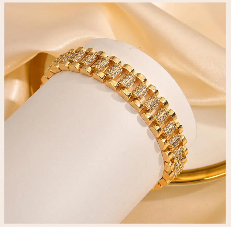 Tennis Bracelet, CZ Cubic Zirconia Rhinestone Chain Bracelet, Chunky Wide Hip Hop Jewelry