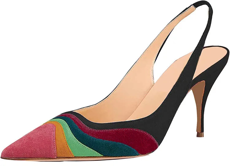Summer New Rainbow Mixed Color 8cm High Heel Sandals  Women's French Pointed Shallow Mouth Runway Banquet Wedding Shoes size 43