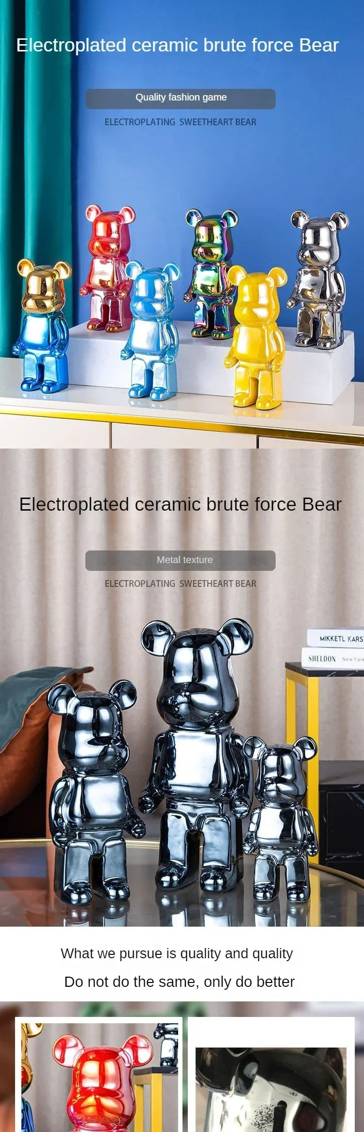 Delicate Bears Figurines Luxury Ceramics Violent Bear Statue Kawaii Cartoon Bear Sculptures Desk Decoration Home Accessories