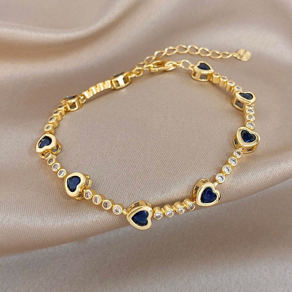 New Style Copper Bracelet Golden Exquisite Zircon heart-shaped Splicing Adjustable Stylish Versatile Perfect For Daily Wear Gift