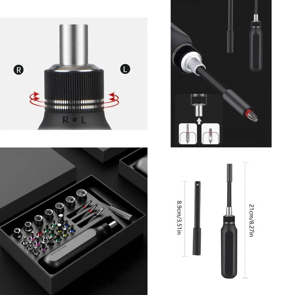 R9UF Screwdriver Ratchet Screw Driver Set Upgraded Capacity 9 in 1 / 37 in 1 Bits Press Type Magazine Design