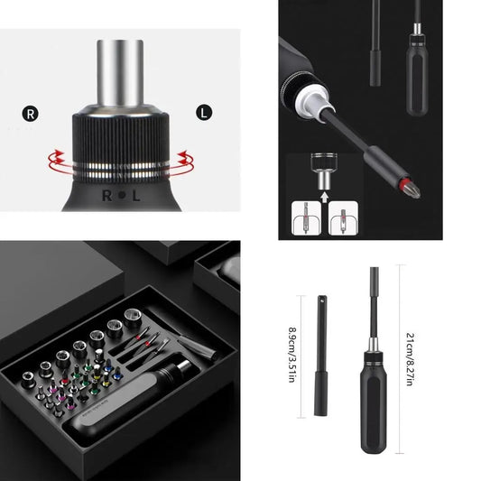 R9UF Screwdriver Ratchet Screw Driver Set Upgraded Capacity 9 in 1 / 37 in 1 Bits Press Type Magazine Design