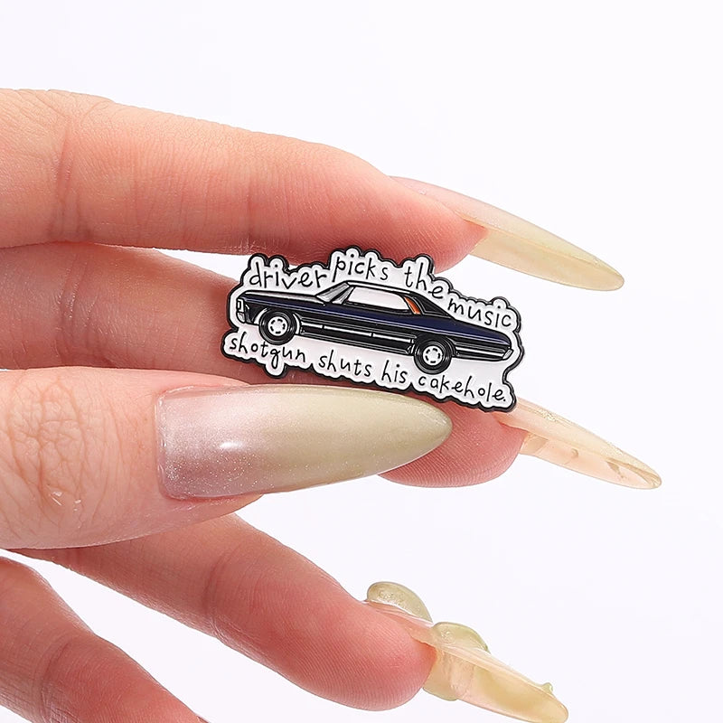 Supernatural TV Show Enamel Pin Driver Picks the Music Gun Shuts His Cakehole Metal Brooch Lapel Badge Jewelry Gift For Friends