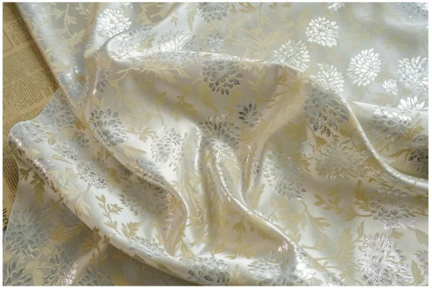 Luxury Style Silver Silk Elegant Yarn Dyed Jacquard Fabric Soft Drape Dress Bag Diy Sewing Fabric By Half Meter