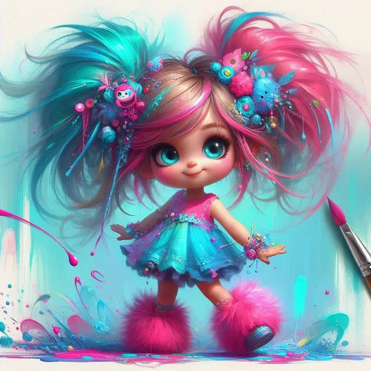 5D Diamond Painting New Colorful Hair Cartoon Girl Diamond Mosaic Cute Portrait Full Square Round Arts And Crafts Handmade Gift