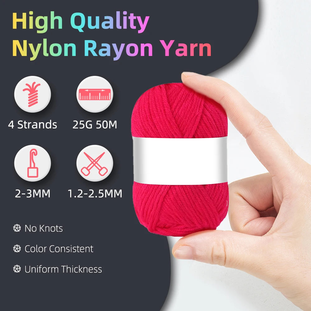 50pcs Durable Polyester Soft Yarn Set for Hand Knitting & Crocheting Arts, 25g/Piece, Creative Crocheted Art Decoration Yarns