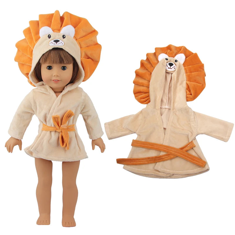 Doll Clothes Night-robe For 18 Inch American Doll Cartoon Animal Pajamas For 43cm Baby Girl Doll,OG,Russia,DIY Doll Girl's Gift