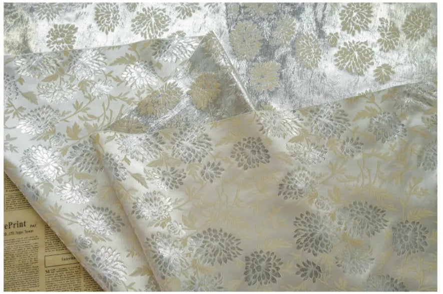 Luxury Style Silver Silk Elegant Yarn Dyed Jacquard Fabric Soft Drape Dress Bag Diy Sewing Fabric By Half Meter