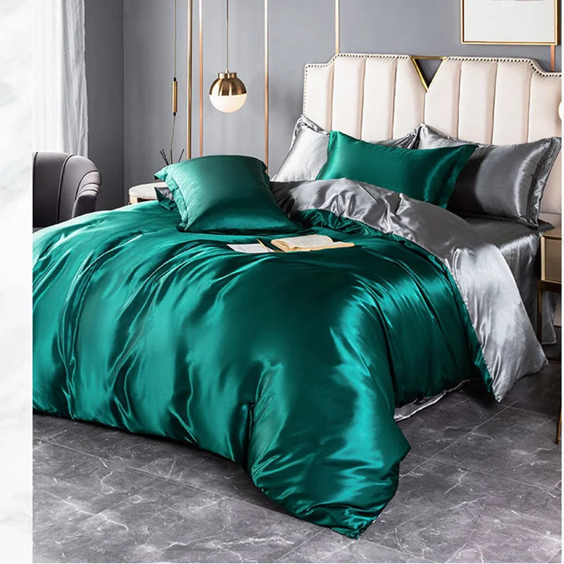 Luxury Mulberry Silky Blending Bedding Set Queen High-end Satin Duvet Cover Set with Sheet Soft Skin Friendly Silky Bedding Sets