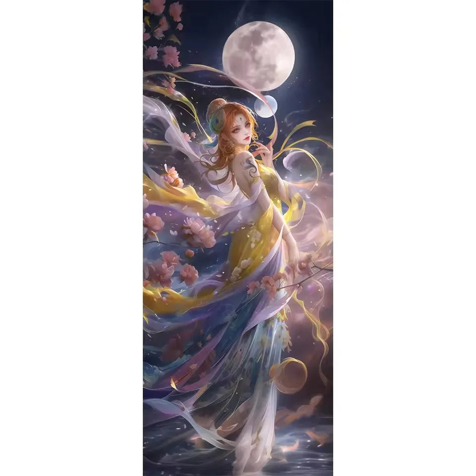 5D Diamond art Anime Character Embroidery Mosaic DIY Full Square Round Drill Fairy Moon Flower Imitation Diamond Cross-Stitch