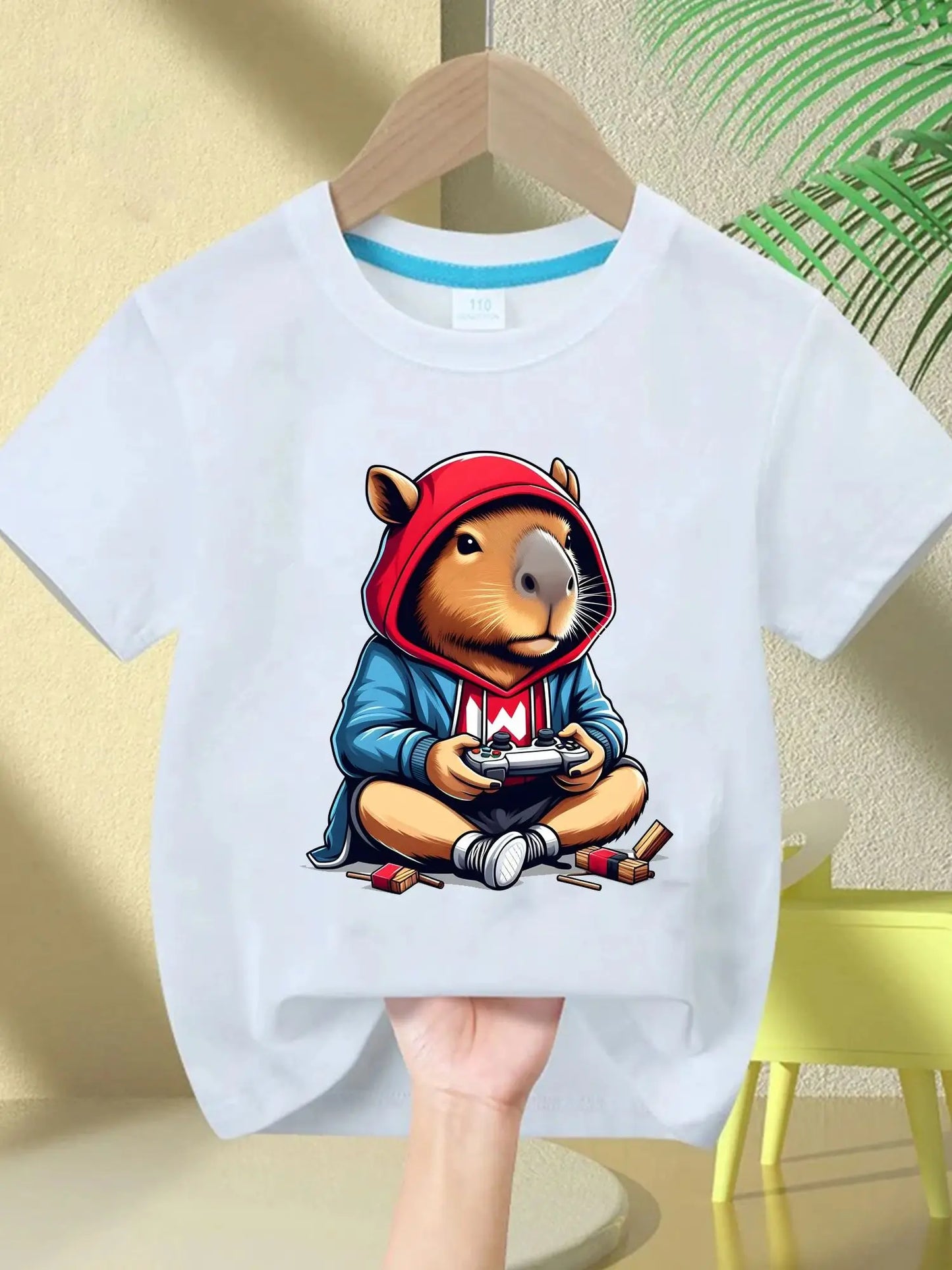 Cute Capybara Loves Bubble Tea print kids T-Shirt summer children's pure cotton short-sleeved casual tops boys and girls gifts