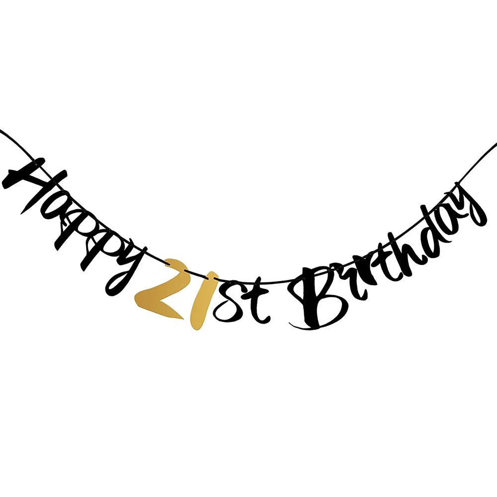 18 21 40 50 60th Happy Birthday Black Gold Banner Decoration 18-60Year Adult Birthday Party Backdrops Decoration Supplies